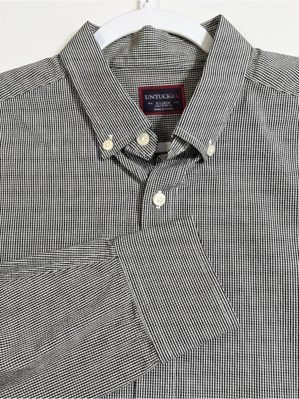 Untuckit Micro Gingham Check Long Sleeve Button Down Shirt Mens Size XL